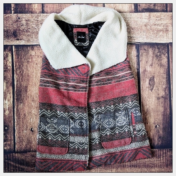 Me Jane Jackets & Blazers - Tribal Patterned Faux Shearling Boho Vest